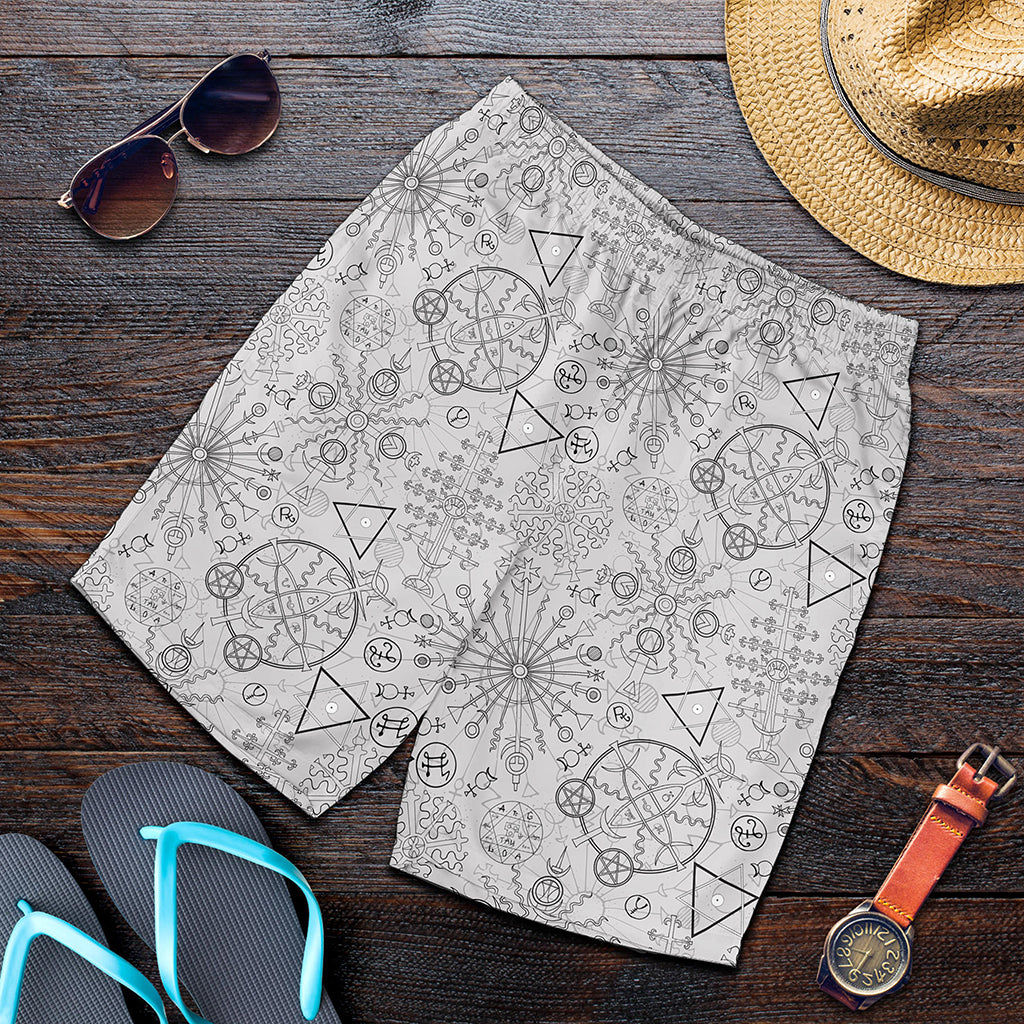 Grey And Black Mystical Wiccan Print Men's Shorts