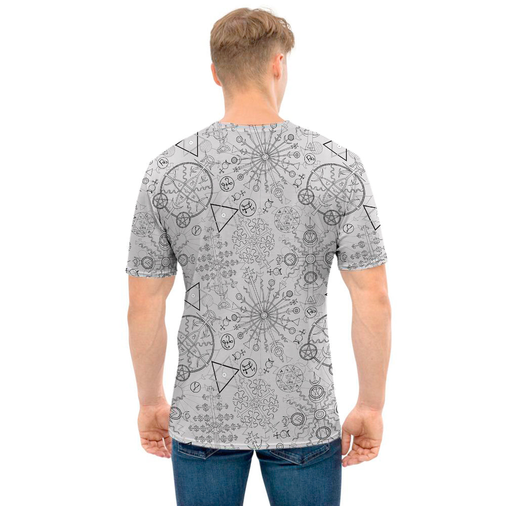 Grey And Black Mystical Wiccan Print Men's T-Shirt