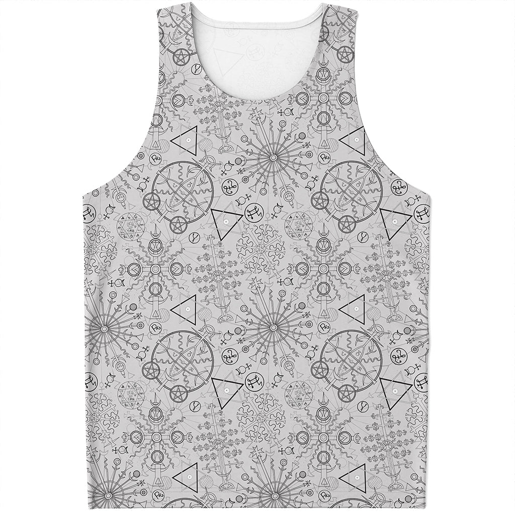 Grey And Black Mystical Wiccan Print Men's Tank Top