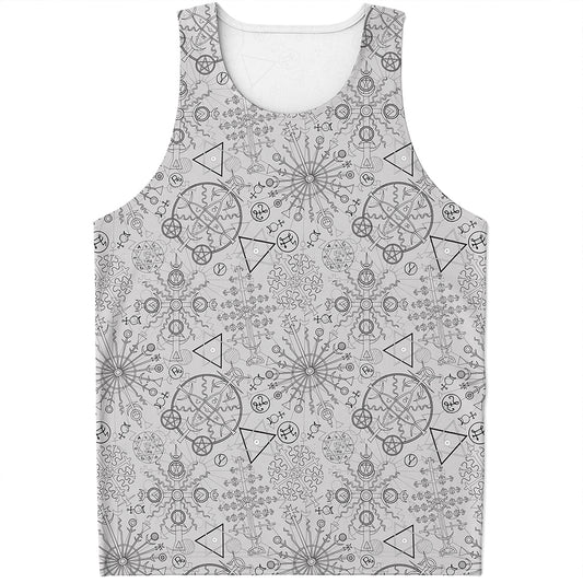 Grey And Black Mystical Wiccan Print Men's Tank Top