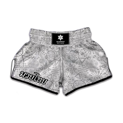 Grey And Black Mystical Wiccan Print Muay Thai Boxing Shorts