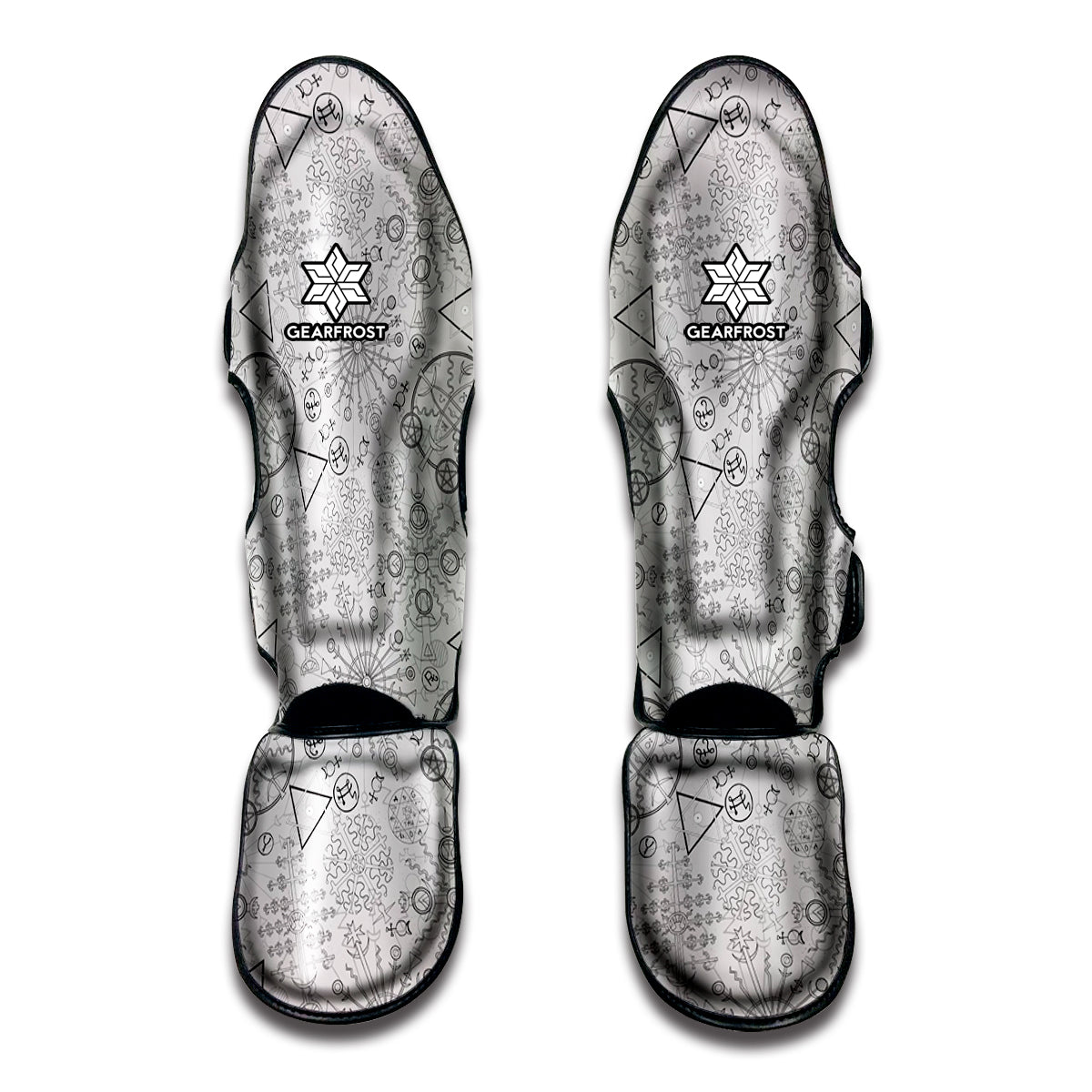 Grey And Black Mystical Wiccan Print Muay Thai Shin Guard