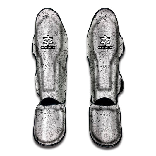 Grey And Black Mystical Wiccan Print Muay Thai Shin Guard