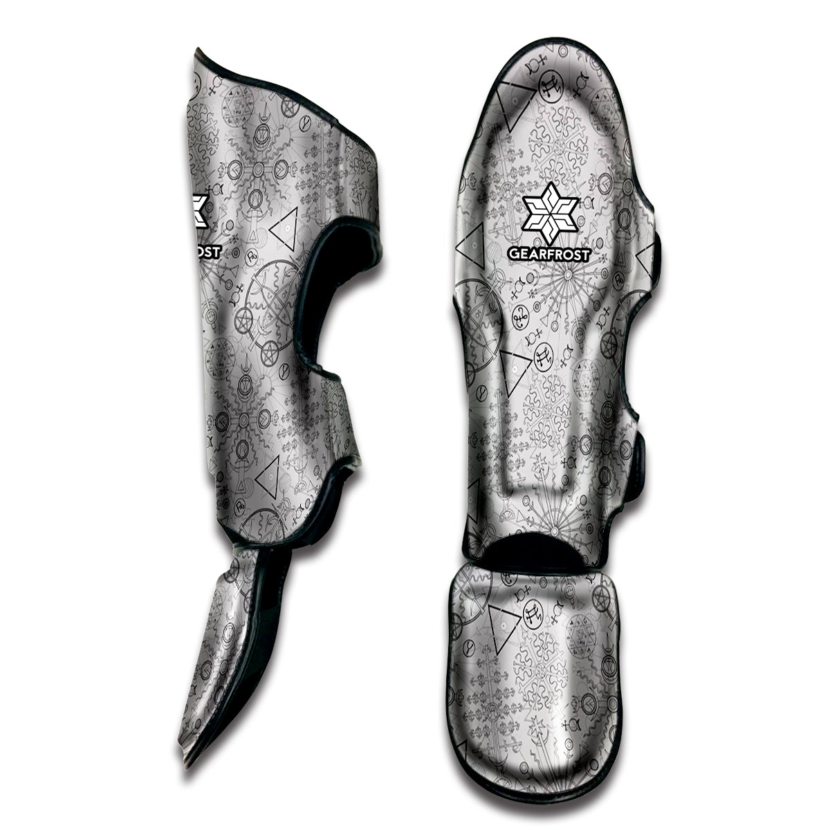 Grey And Black Mystical Wiccan Print Muay Thai Shin Guard