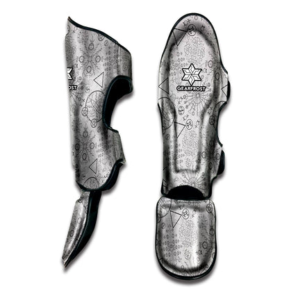 Grey And Black Mystical Wiccan Print Muay Thai Shin Guard