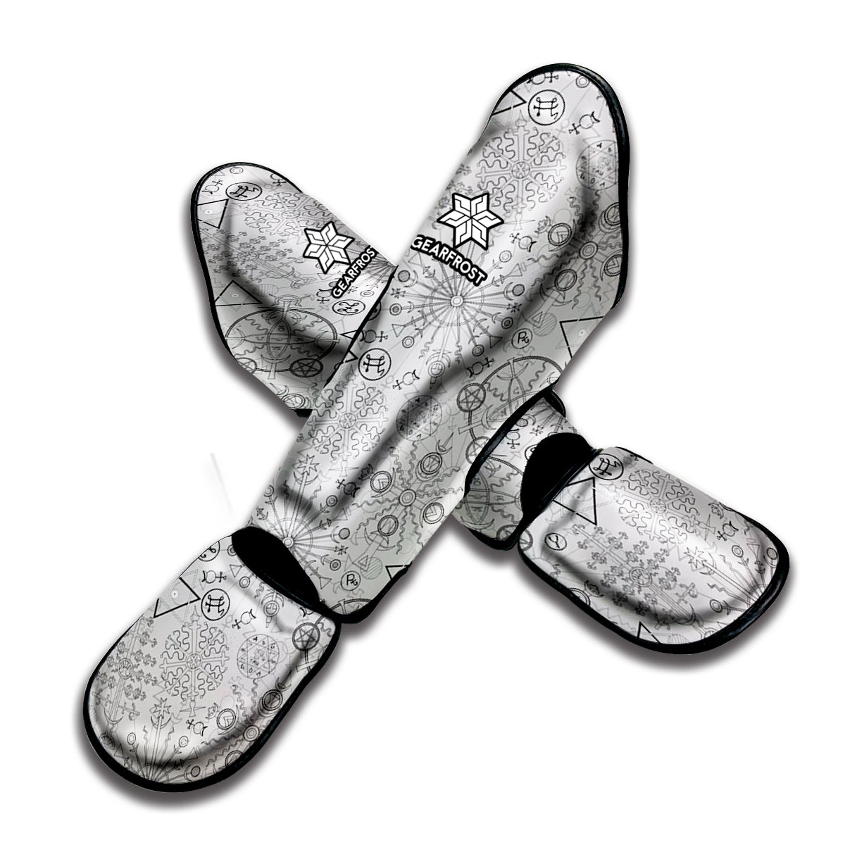 Grey And Black Mystical Wiccan Print Muay Thai Shin Guard