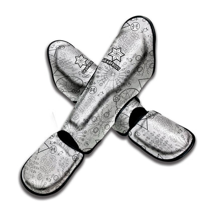 Grey And Black Mystical Wiccan Print Muay Thai Shin Guard