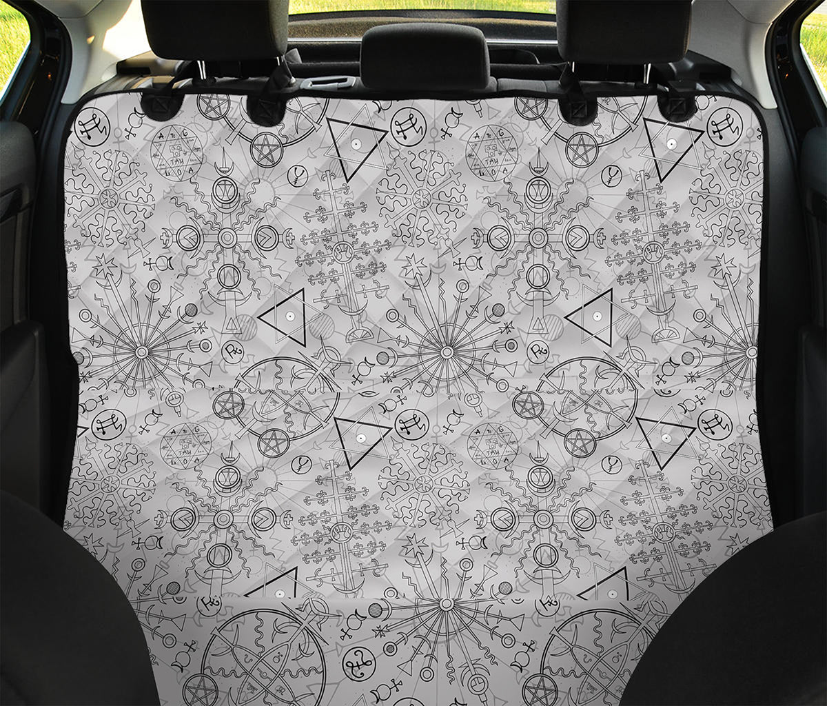 Grey And Black Mystical Wiccan Print Pet Car Back Seat Cover