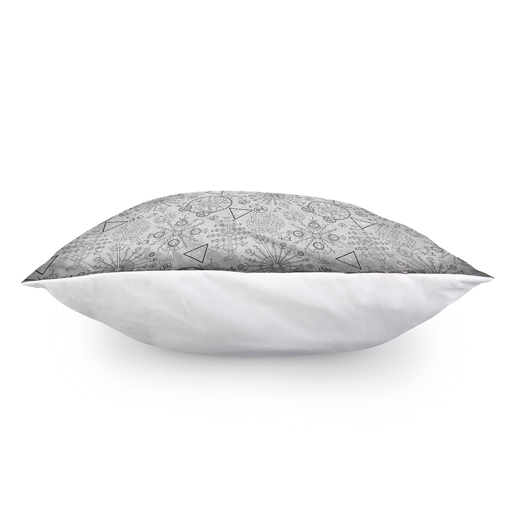 Grey And Black Mystical Wiccan Print Pillow Cover