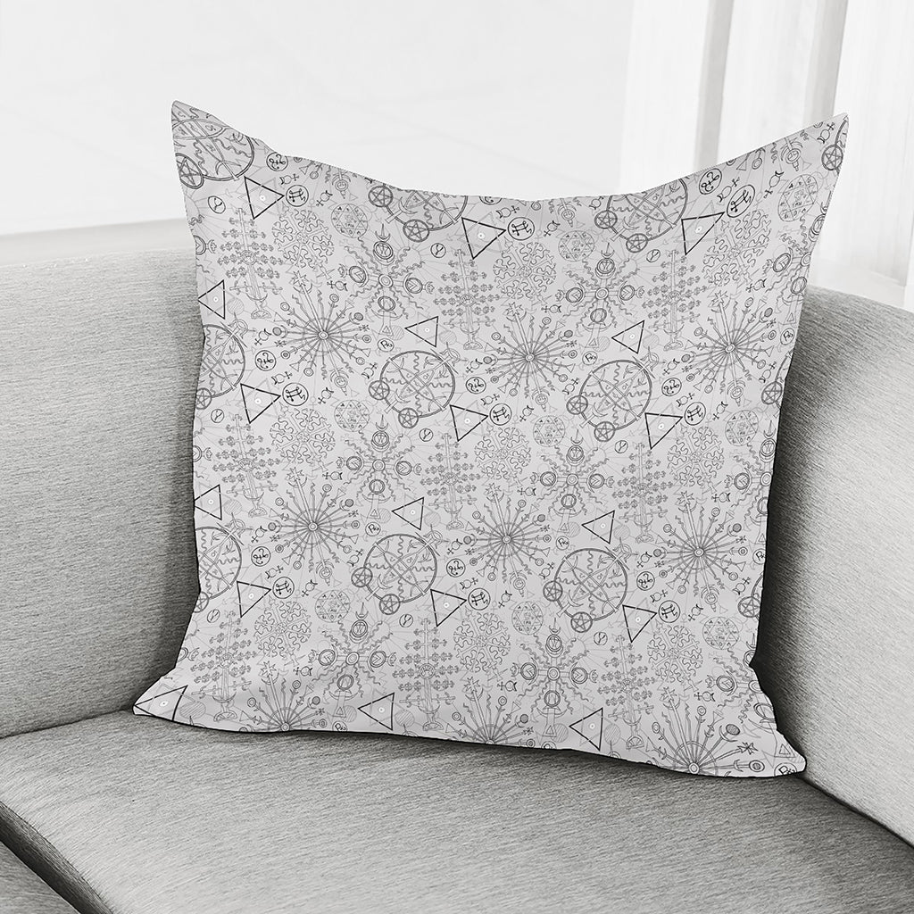 Grey And Black Mystical Wiccan Print Pillow Cover