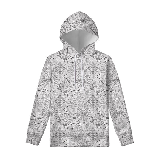 Grey And Black Mystical Wiccan Print Pullover Hoodie