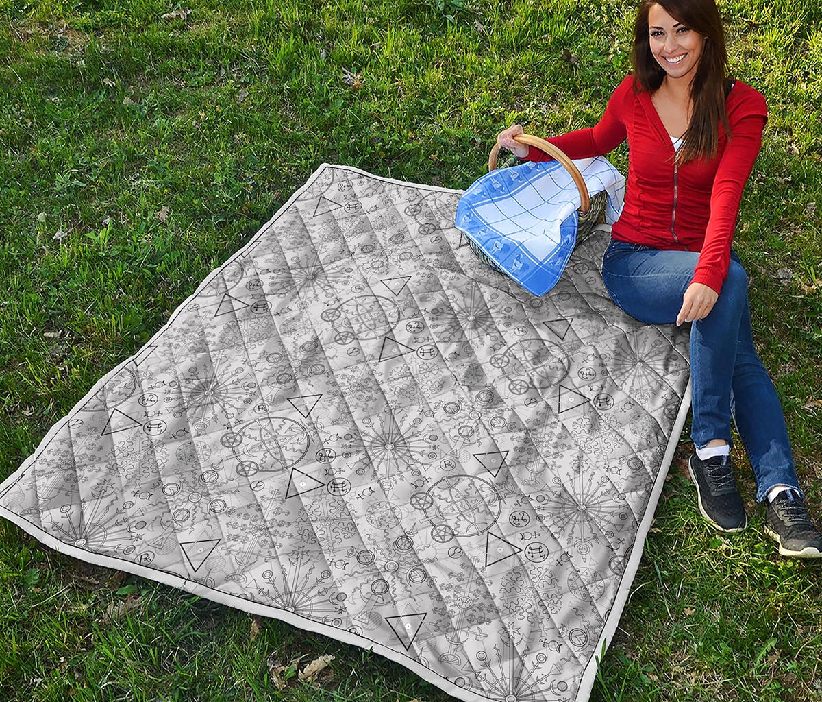 Grey And Black Mystical Wiccan Print Quilt