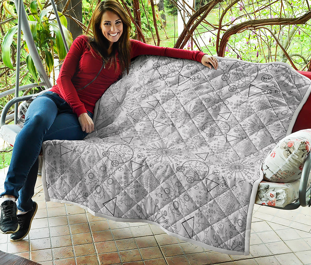 Grey And Black Mystical Wiccan Print Quilt