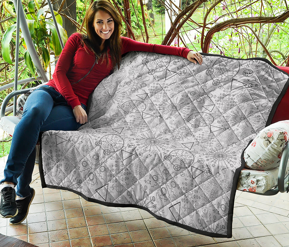 Grey And Black Mystical Wiccan Print Quilt