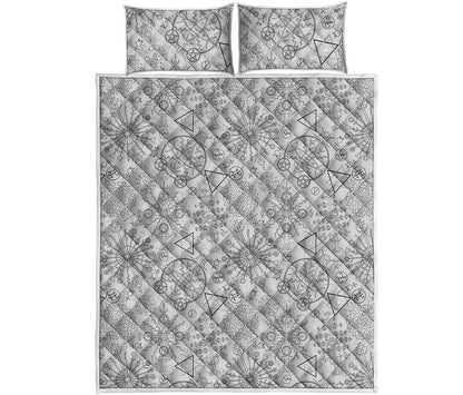 Grey And Black Mystical Wiccan Print Quilt Bed Set