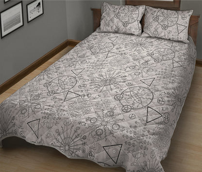 Grey And Black Mystical Wiccan Print Quilt Bed Set