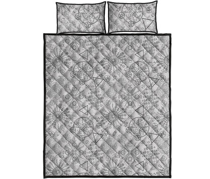 Grey And Black Mystical Wiccan Print Quilt Bed Set