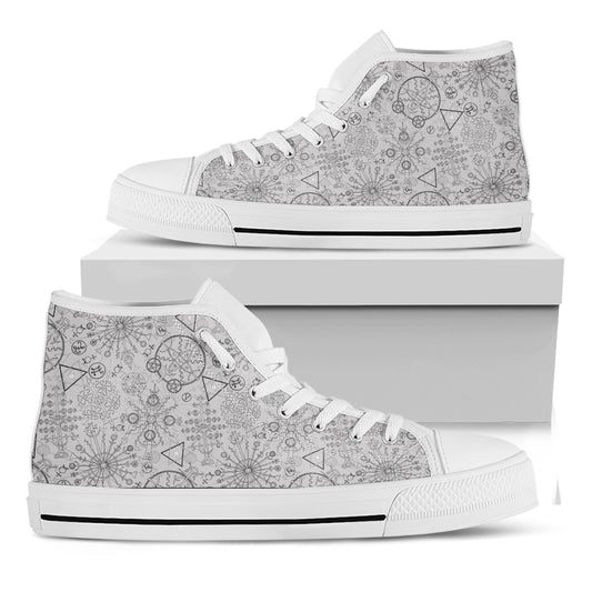 Grey And Black Mystical Wiccan Print White High Top Shoes