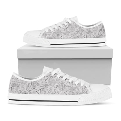 Grey And Black Mystical Wiccan Print White Low Top Shoes