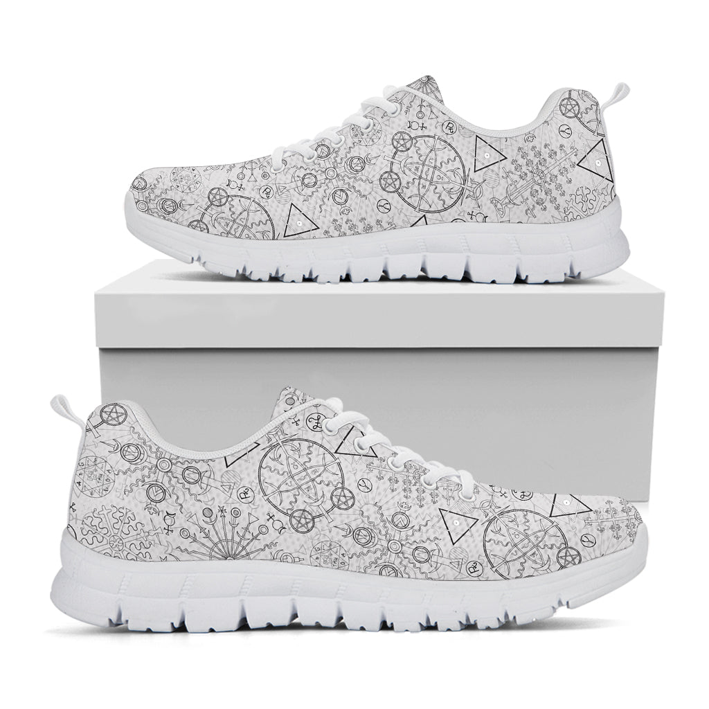 Grey And Black Mystical Wiccan Print White Sneakers
