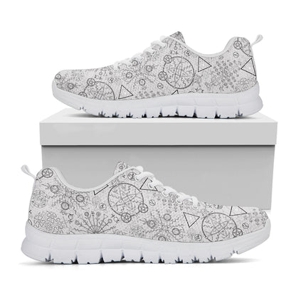 Grey And Black Mystical Wiccan Print White Sneakers