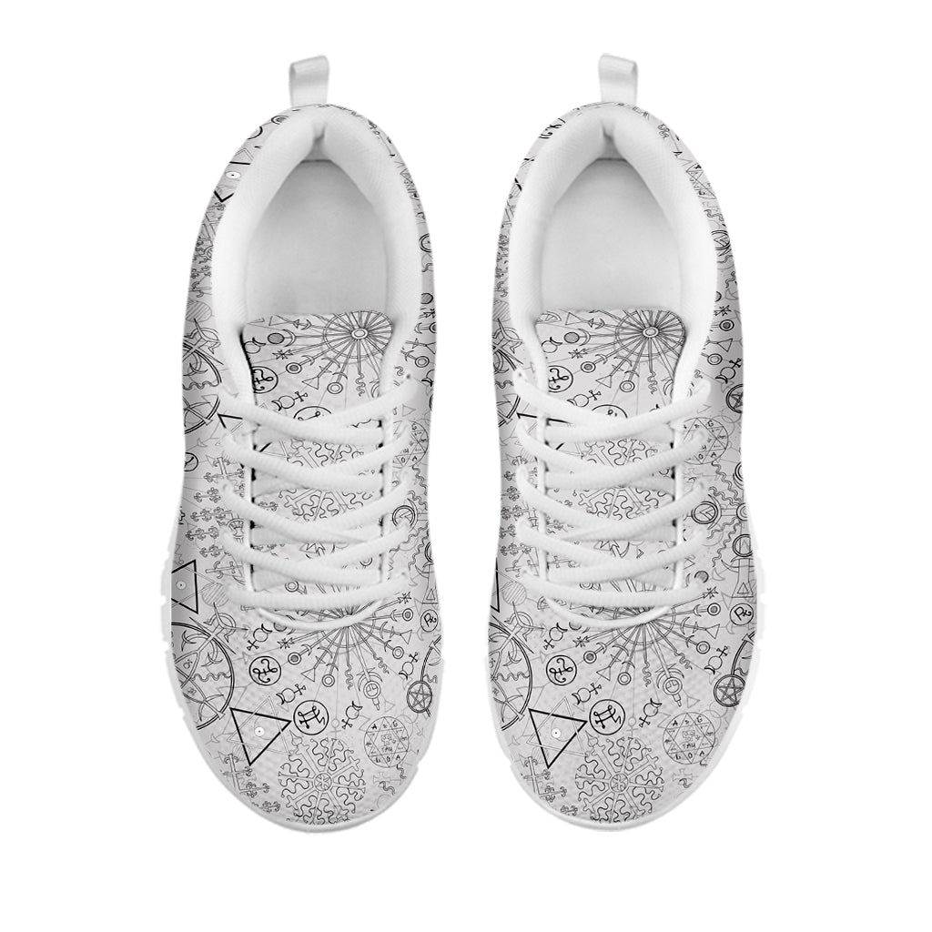 Grey And Black Mystical Wiccan Print White Sneakers