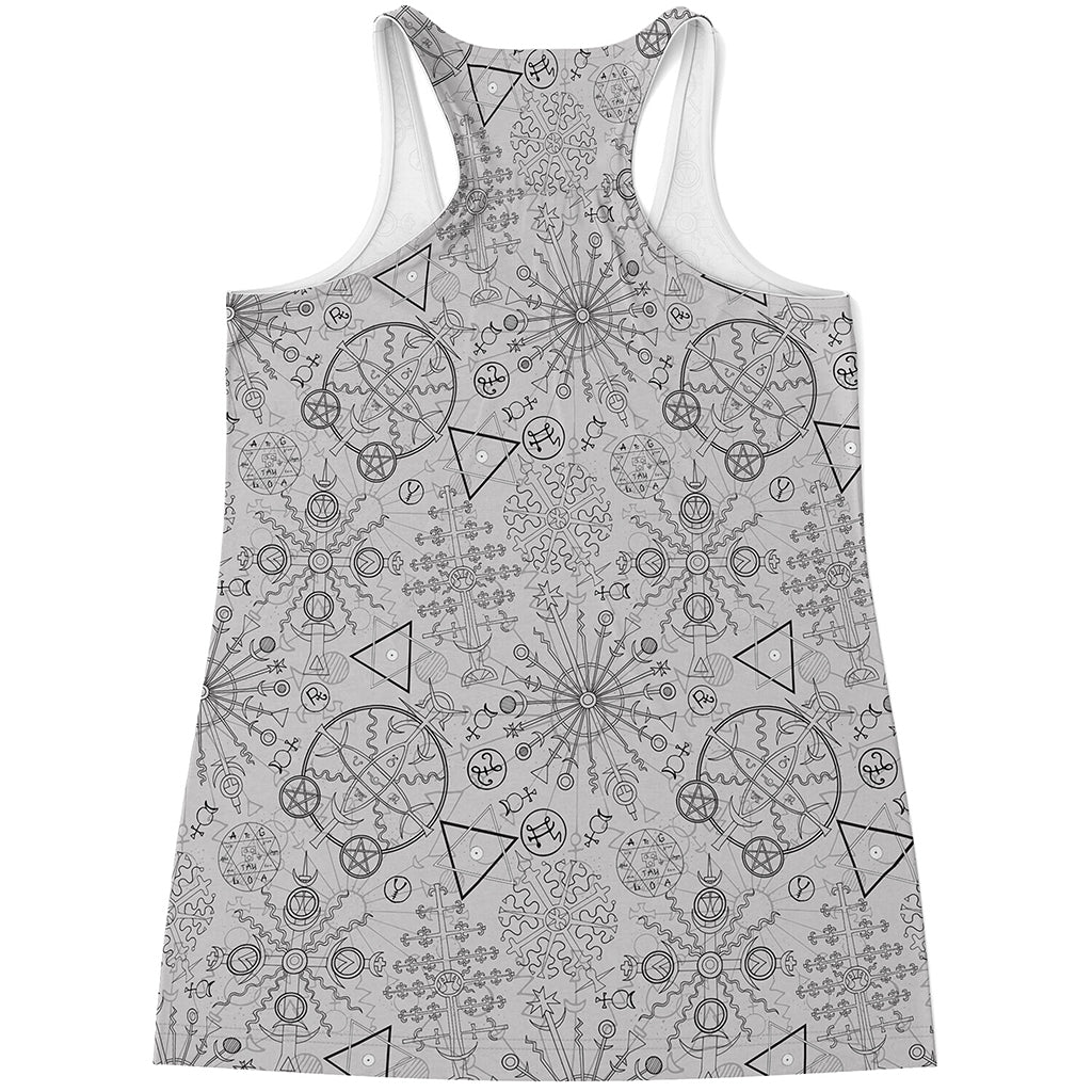 Grey And Black Mystical Wiccan Print Women's Racerback Tank Top