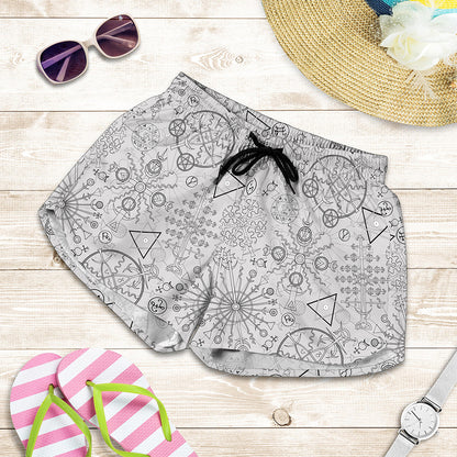 Grey And Black Mystical Wiccan Print Women's Shorts