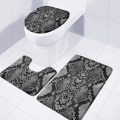 Grey And Black Snakeskin Print 3 Piece Bath Mat Set