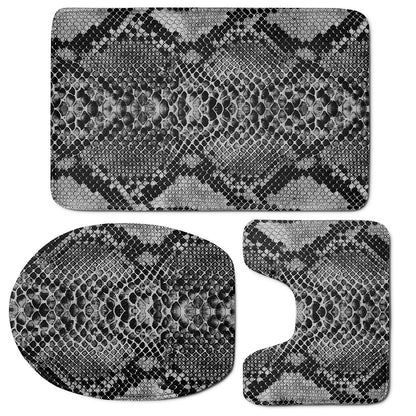 Grey And Black Snakeskin Print 3 Piece Bath Mat Set