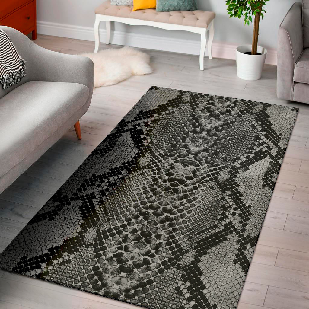 Grey And Black Snakeskin Print Area Rug