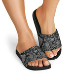 Grey And Black Snakeskin Print Black Slide Sandals