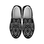 Grey And Black Snakeskin Print Black Slip On Shoes