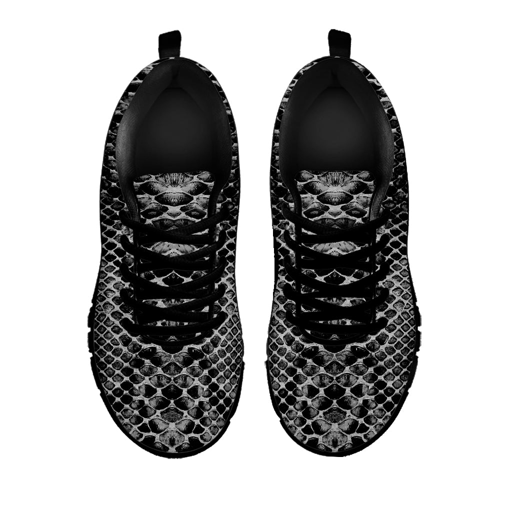 Grey And Black Snakeskin Print Black Sneakers