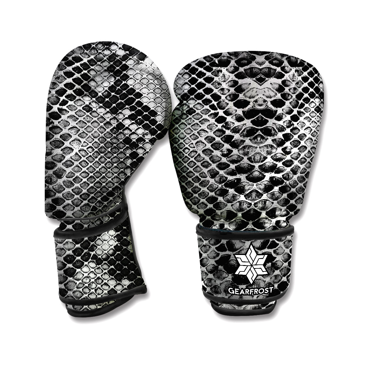 Grey And Black Snakeskin Print Boxing Gloves