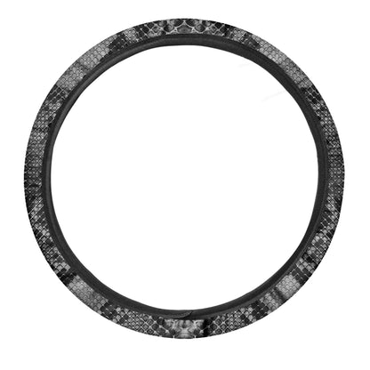 Grey And Black Snakeskin Print Car Steering Wheel Cover