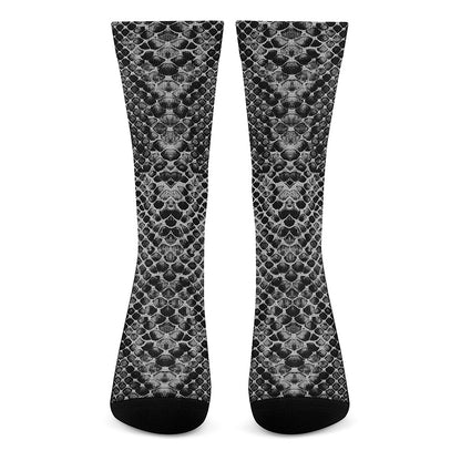Grey And Black Snakeskin Print Crew Socks
