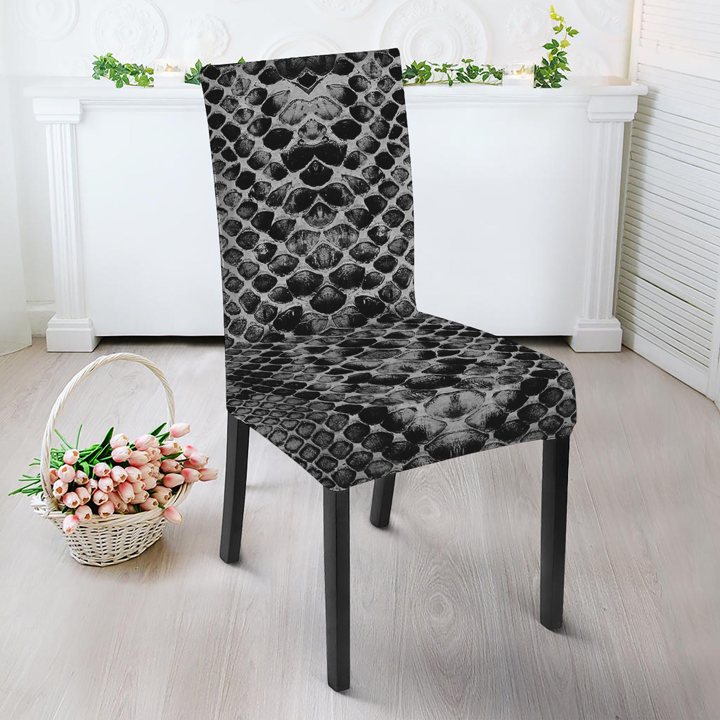 Grey And Black Snakeskin Print Dining Chair Slipcover