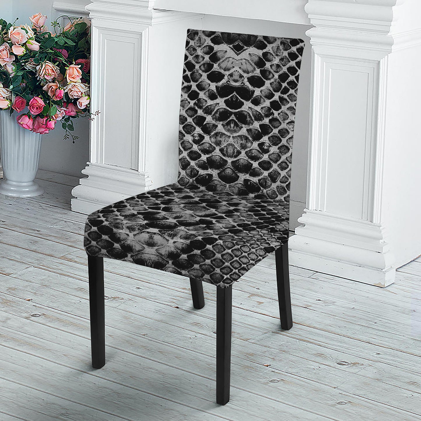 Grey And Black Snakeskin Print Dining Chair Slipcover
