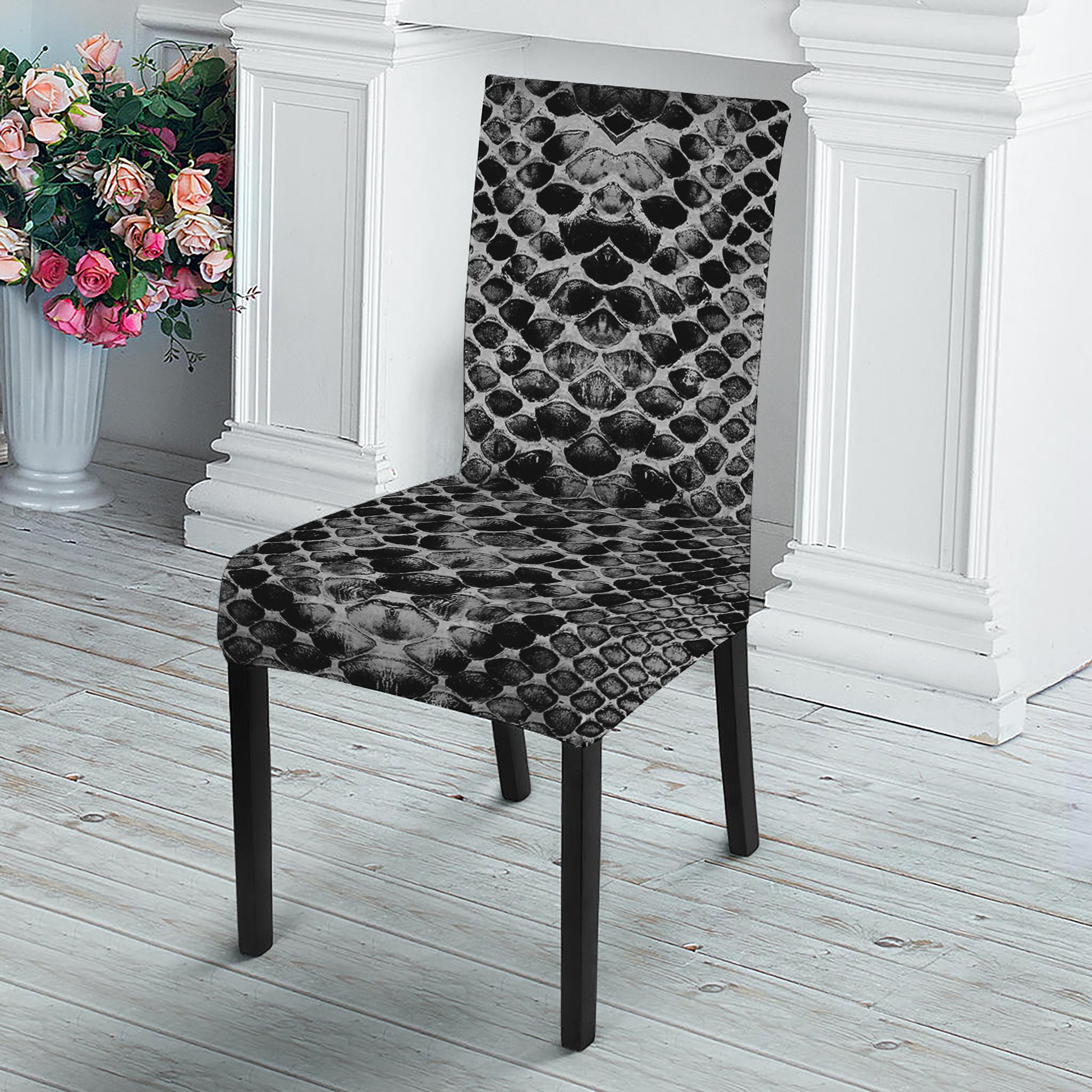 Grey And Black Snakeskin Print Dining Chair Slipcover