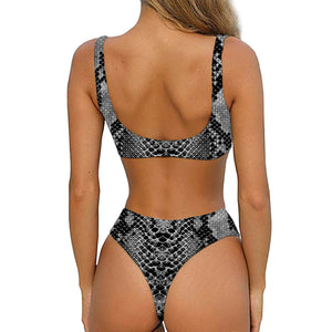 Grey And Black Snakeskin Print Front Bow Tie Bikini