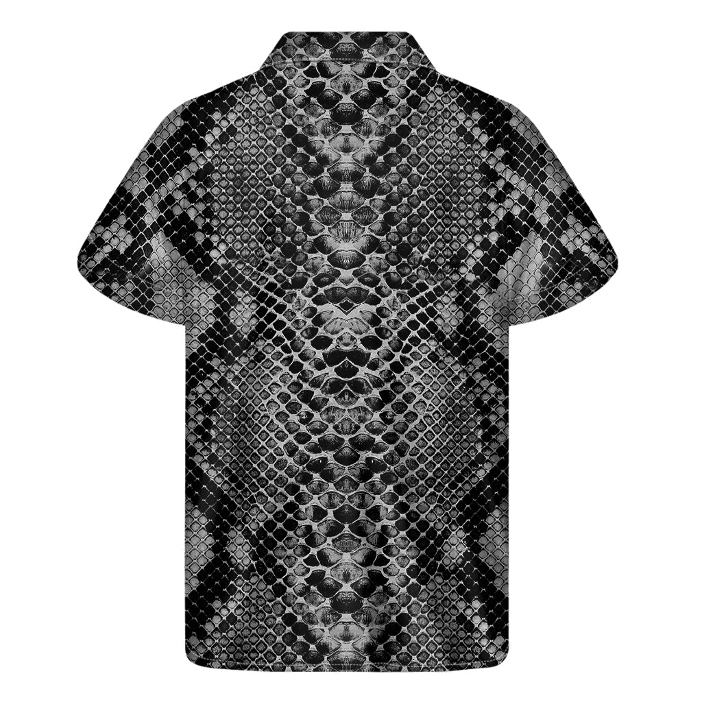 Grey And Black Snakeskin Print Men's Short Sleeve Shirt