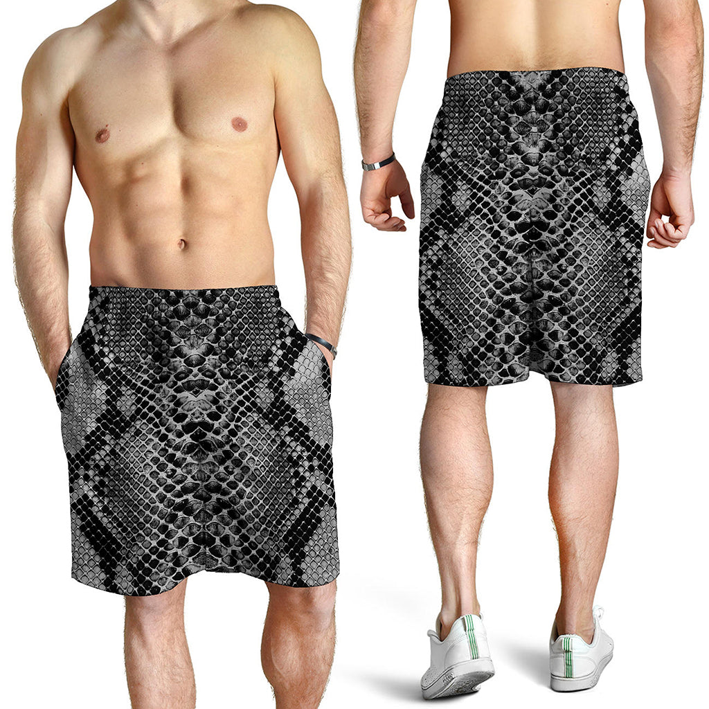 Grey And Black Snakeskin Print Men's Shorts