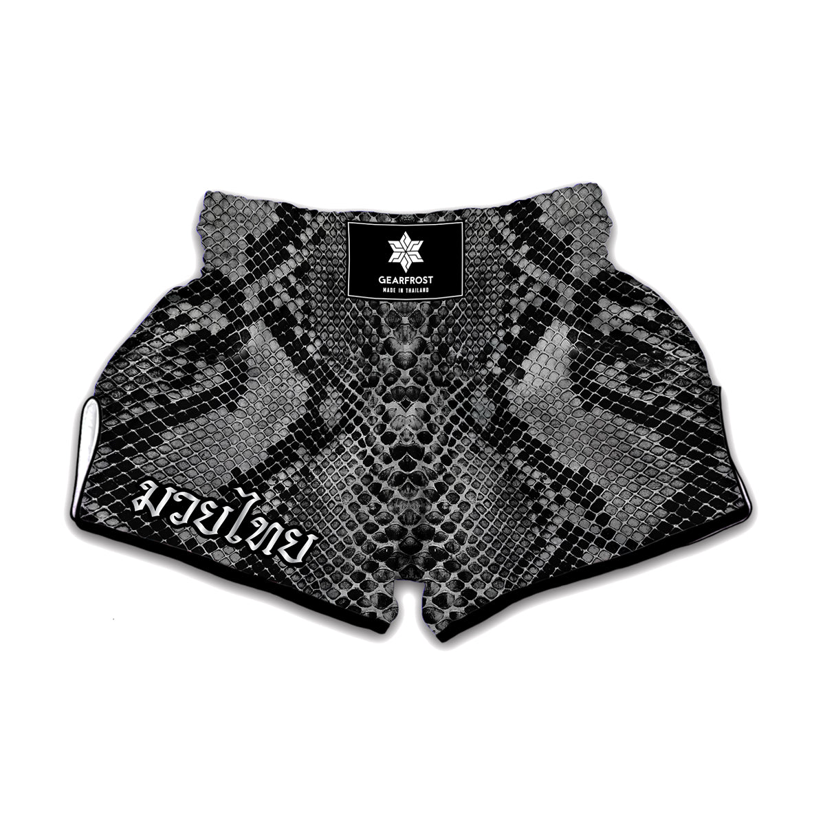 Grey And Black Snakeskin Print Muay Thai Boxing Shorts