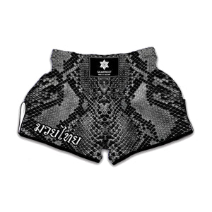 Grey And Black Snakeskin Print Muay Thai Boxing Shorts