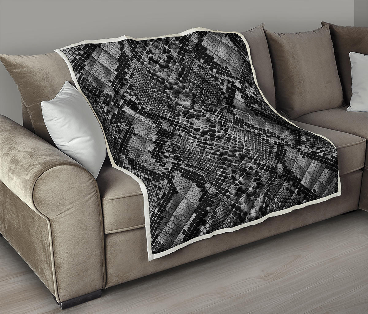 Grey And Black Snakeskin Print Quilt