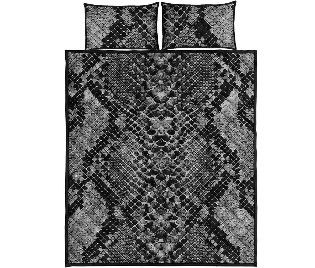 Grey And Black Snakeskin Print Quilt Bed Set