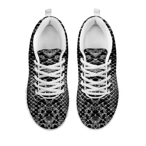 Grey And Black Snakeskin Print White Sneakers