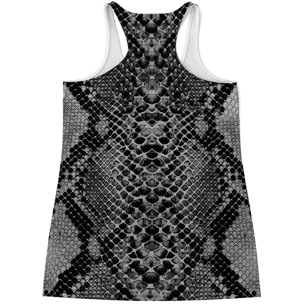 Grey And Black Snakeskin Print Women's Racerback Tank Top