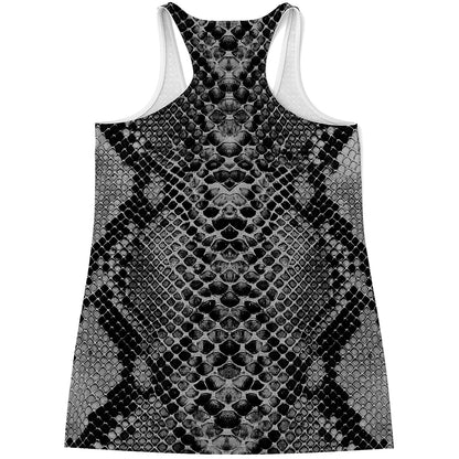 Grey And Black Snakeskin Print Women's Racerback Tank Top